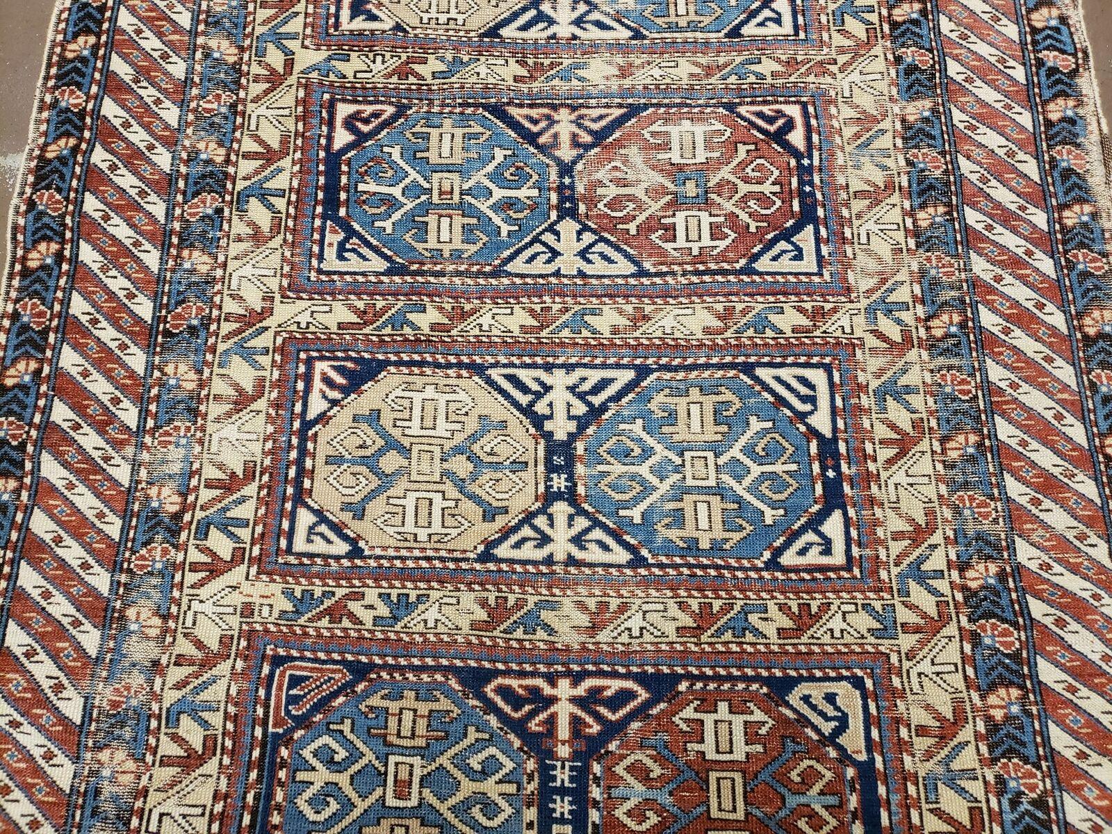 3' 4" X 4' 11" Antique Handmade Shirvan Kazak Caucasian Wool Rug Colorful - Jewel Rugs