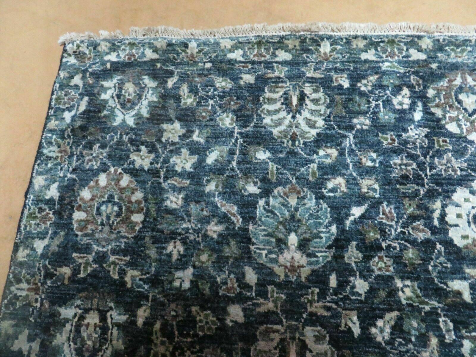 5' 6" X 8' Vintage Handmade Pakistani Floral Oriental Wool Rug Black Dark Grey - Jewel Rugs