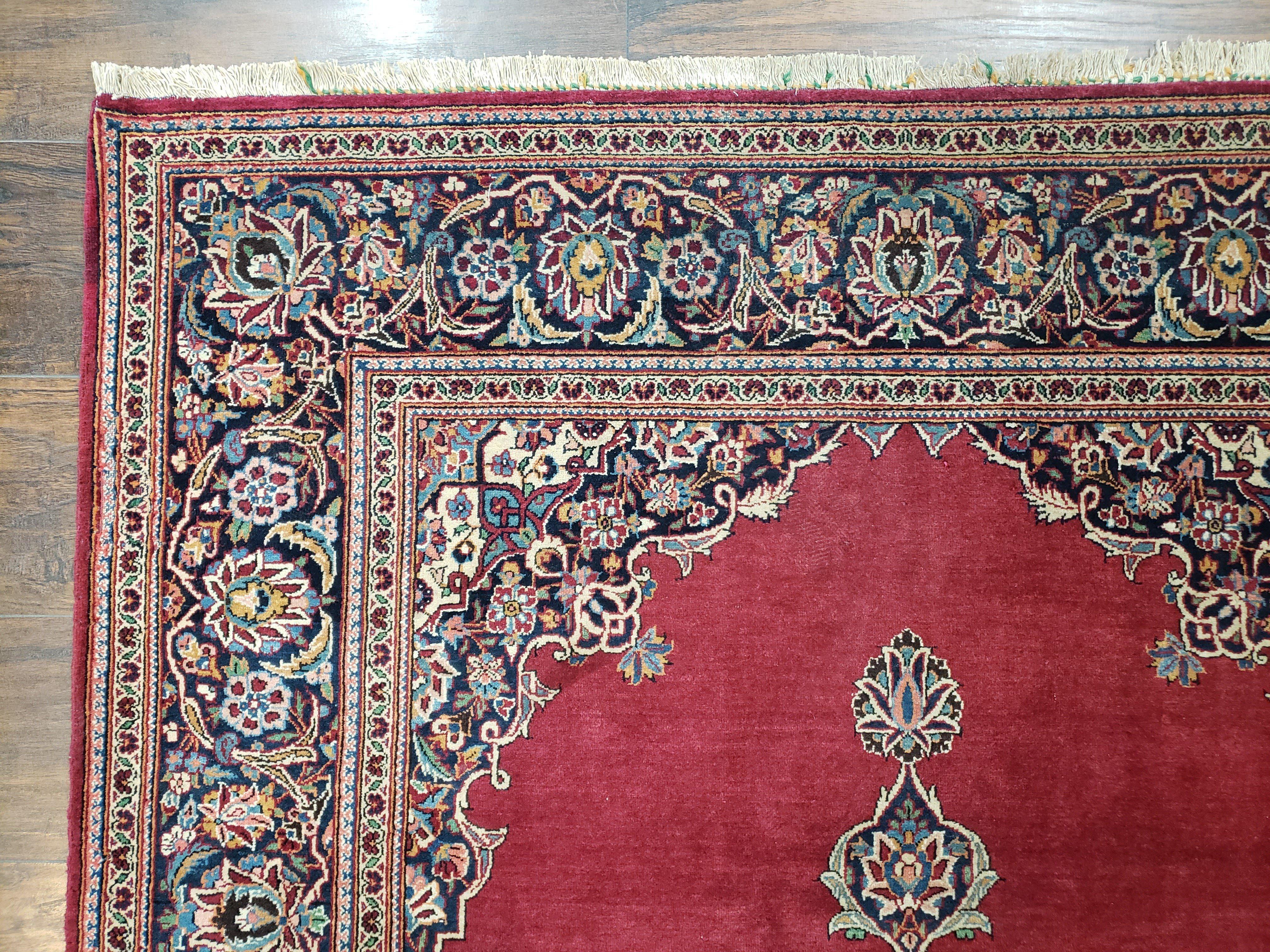 Semi Antique Persian Kashan Rug 4.5 x 7, Red and Navy Blue Persian Carpet, Medallion with Open Field, High Quality, Wool Hand Knotted Vintage Nice - Jewel Rugs