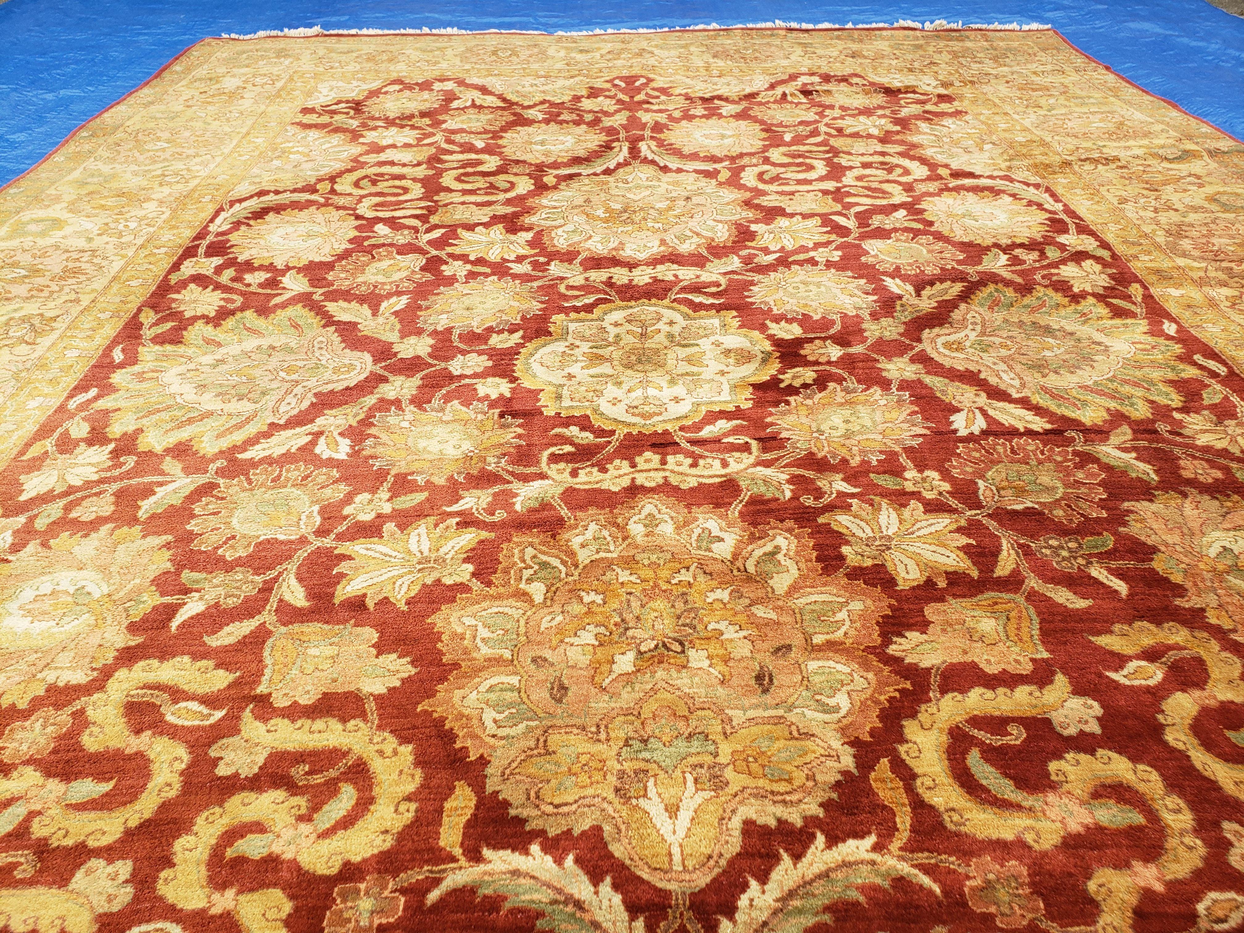 12' X 18' Hand Knotted Wool Rug Handmade Carpet One Of A Kind Floral Red Gold - Jewel Rugs