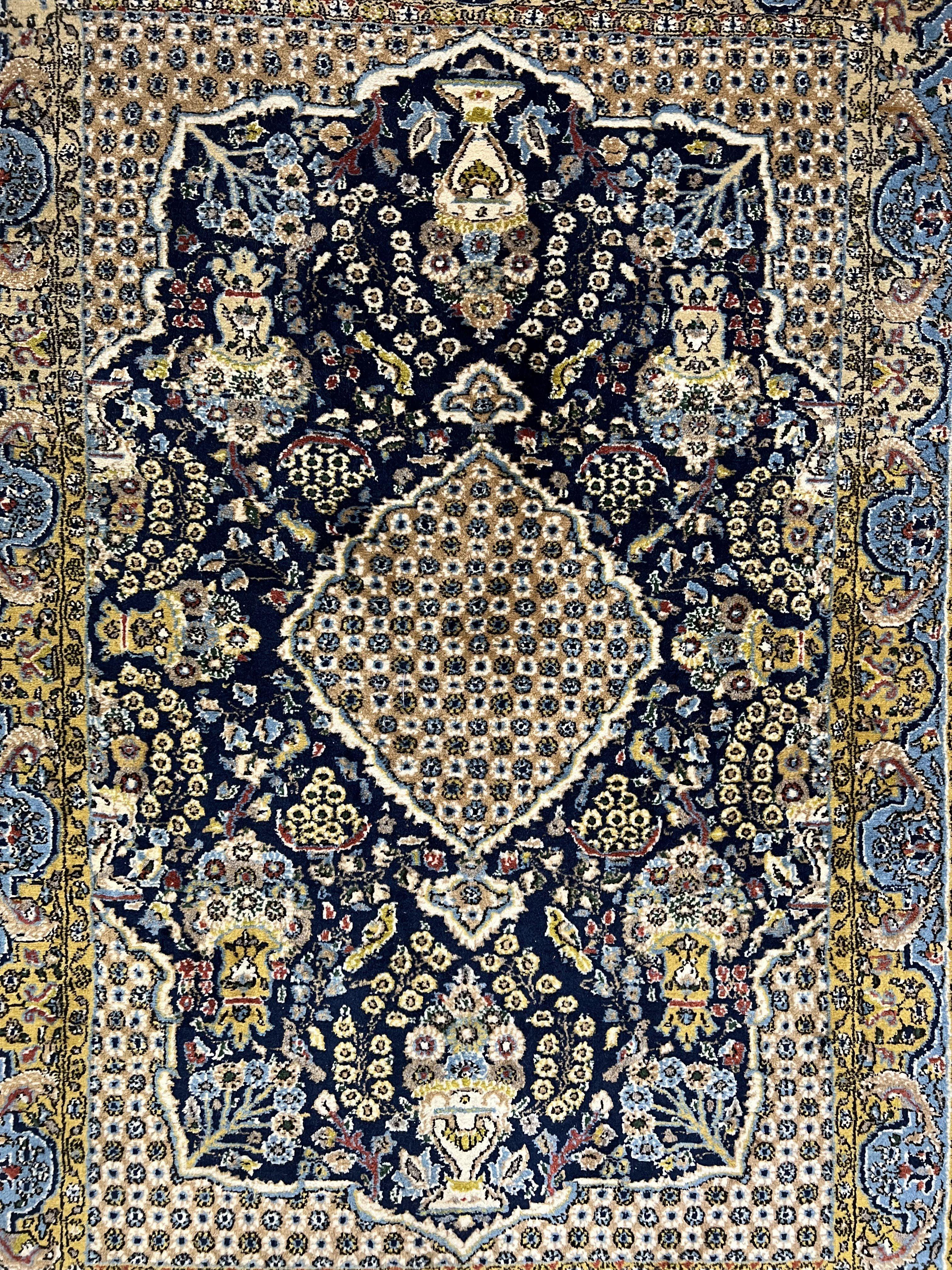 Fine Persian Qum Rug 3x5, Semi Antique Vintage Oriental Ghom Carpet, Floral Medallion, Highly Detailed, Hand Knotted, Navy Blue, Wool Area Rug, Birds - Jewel Rugs