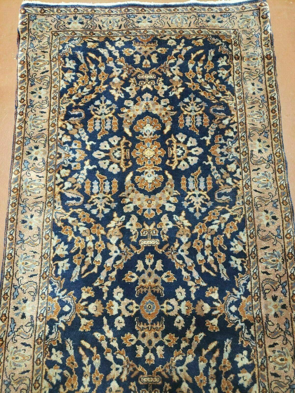 2' 6" X 12' Vintage Handmade India Floral Oriental Wool Rug Runner Carpet Blue - Jewel Rugs