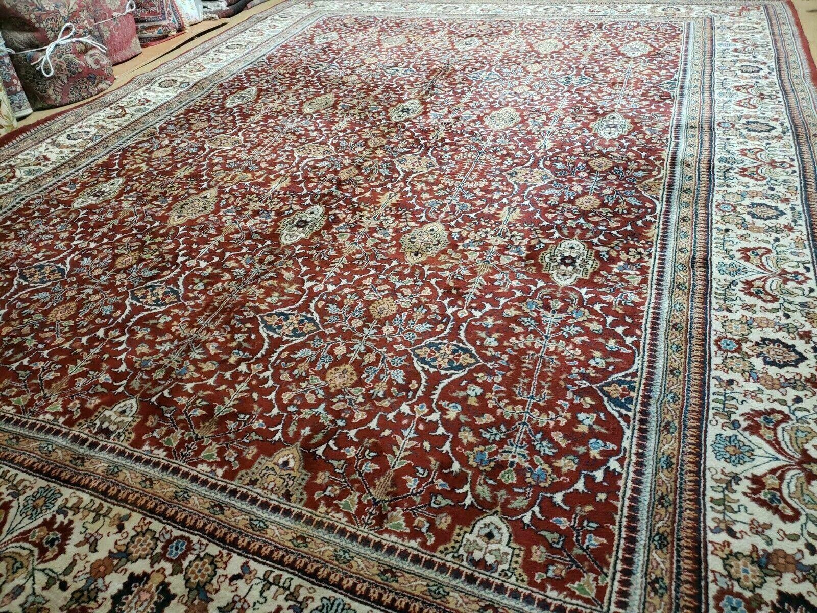 9' X 12' Vintage Fine Handmade Indian Agra Wool Rug Red Wow - Jewel Rugs