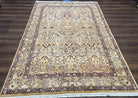 Pretty Indo Persian Rug 6x9, Allover Floral Motif with Birds, Tan/Cream, Very Fine Oriental Carpet, Hand Knotted Vintage Indian Wool Rug - Jewel Rugs