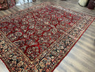 Wonderful Red Persian Sarouk Rug 9x12, 1920s Antique Persian Carpet, Floral Allover Hand Knotted Wool Oriental Rug, Room Sized Rug, Living Room Rug - Jewel Rugs