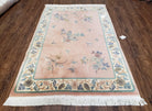 Chinese Carving Rug 3'9" x 5' 9", Vintage Handmade Art Deco Rug 90 Line Carpet, 4x6, Pink Cream Teal, Flowers Butterflies, Pretty, Soft Pile - Jewel Rugs