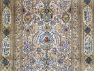 Stunning Persian Qum Rug 5x9, Poetic Writing In Borders, Highly Detailed Handmade Antique Carpet 5'3" x 8'6", Cream Gold Blue, Kork Wool - Jewel Rugs