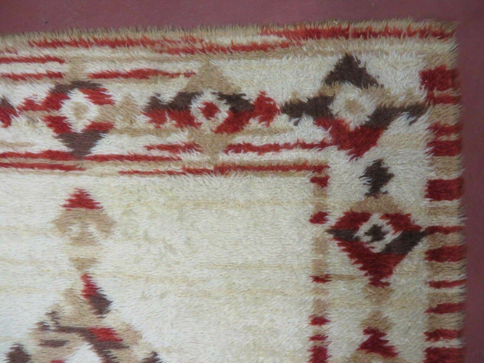 4' X 6' Vintage 1960 Rya Shag Rug Mid-Century Modern Navajo Pattern Nice - Jewel Rugs