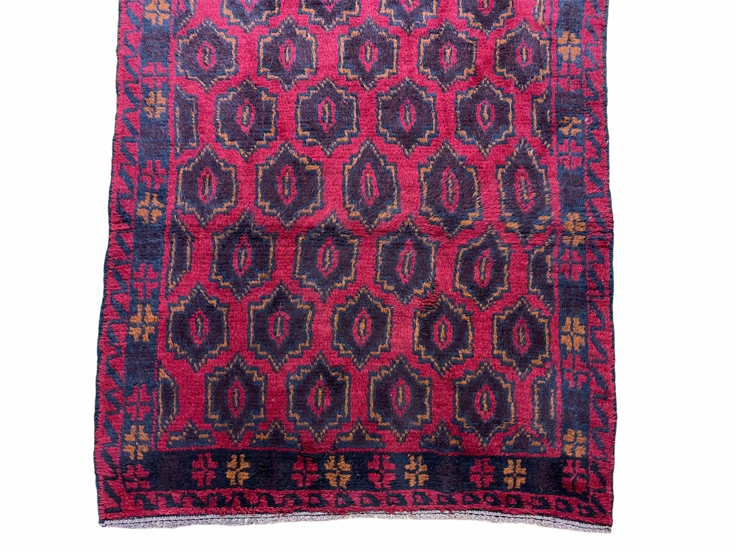 2' 10" X 4'7" Vintage Handmade Tribal Wool Rug Balouchi Rug Afghan Rug Red Blue - Jewel Rugs