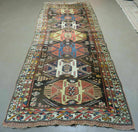 Antique Persian Runner Rug 3.7 x 9, Persian Shiraz Khamesh Rug, Geometric Medallions, Black Multicolor Hand Knotted Wool Hallway Rug, Tribal Animal Motifs, 9ft Runner - Jewel Rugs