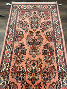 Persian Runner Rug 2.9 x 13.6, Semi Antique Vintage Persian Sarouk Hallway Rug, Wool Oriental Runner, Salmon and Cream, Floral Allover Hand Knotted - Jewel Rugs