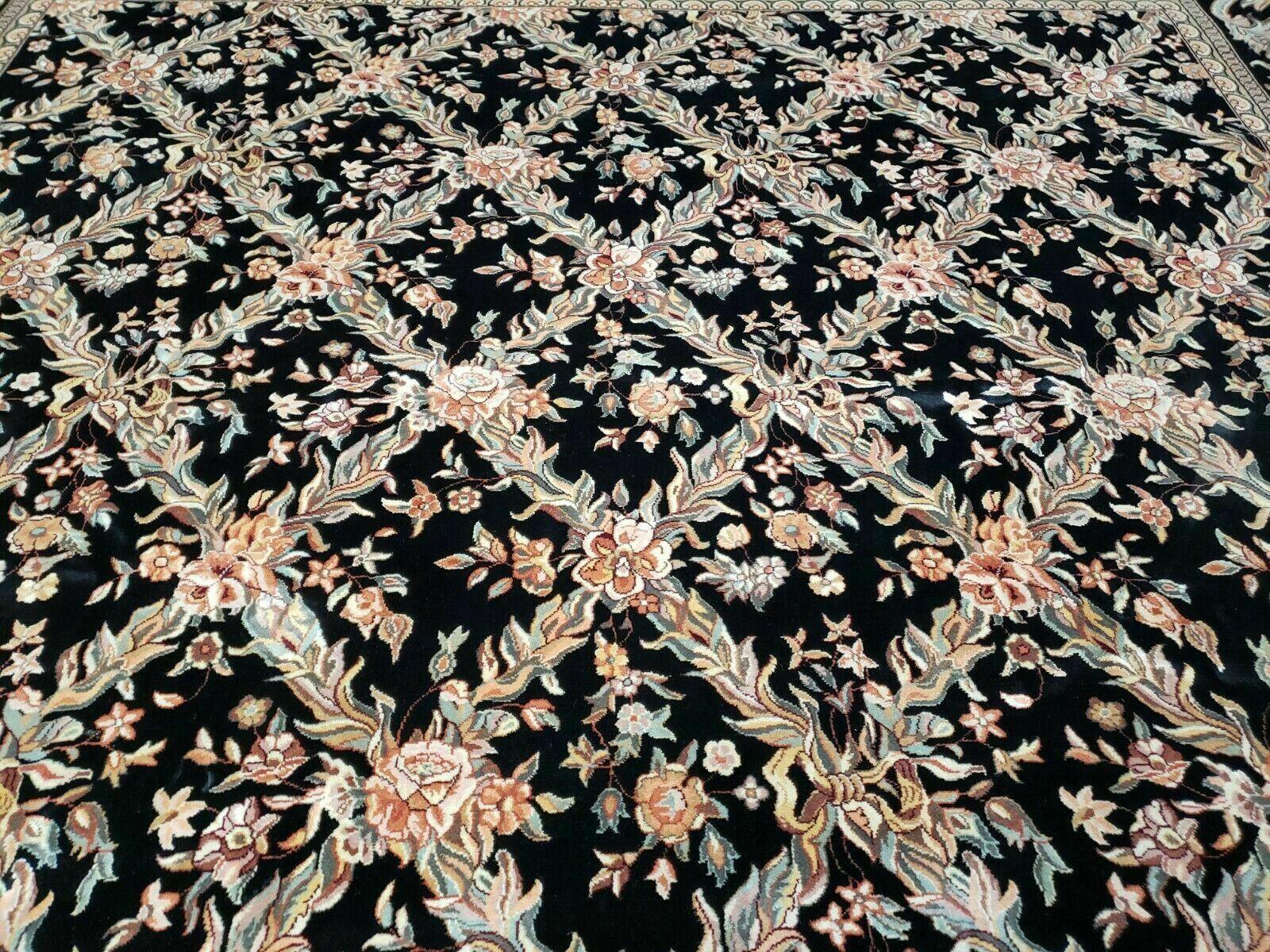 10' X 14' Handmade Fine Chinese Allover Floral Wool Rug Hand Knotted Black Nice - Jewel Rugs