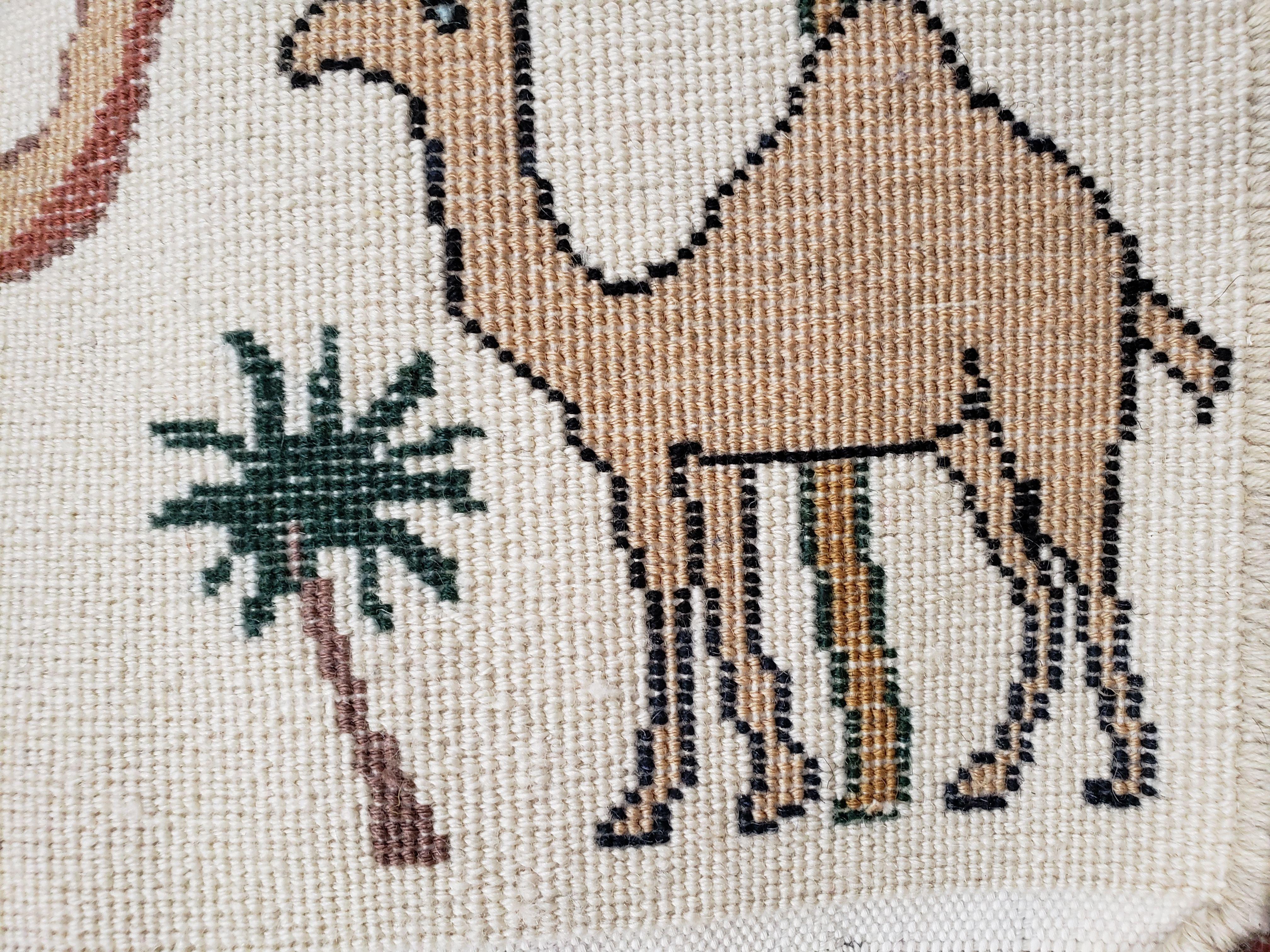 Small Vintage Egyptian Accent Rug, Pyramids Camels Nile River, Egypt Pictorial Rug Tapestry, Palm Trees, Beige, Hand-Knotted, Wool, 1.5x1.8 - Jewel Rugs