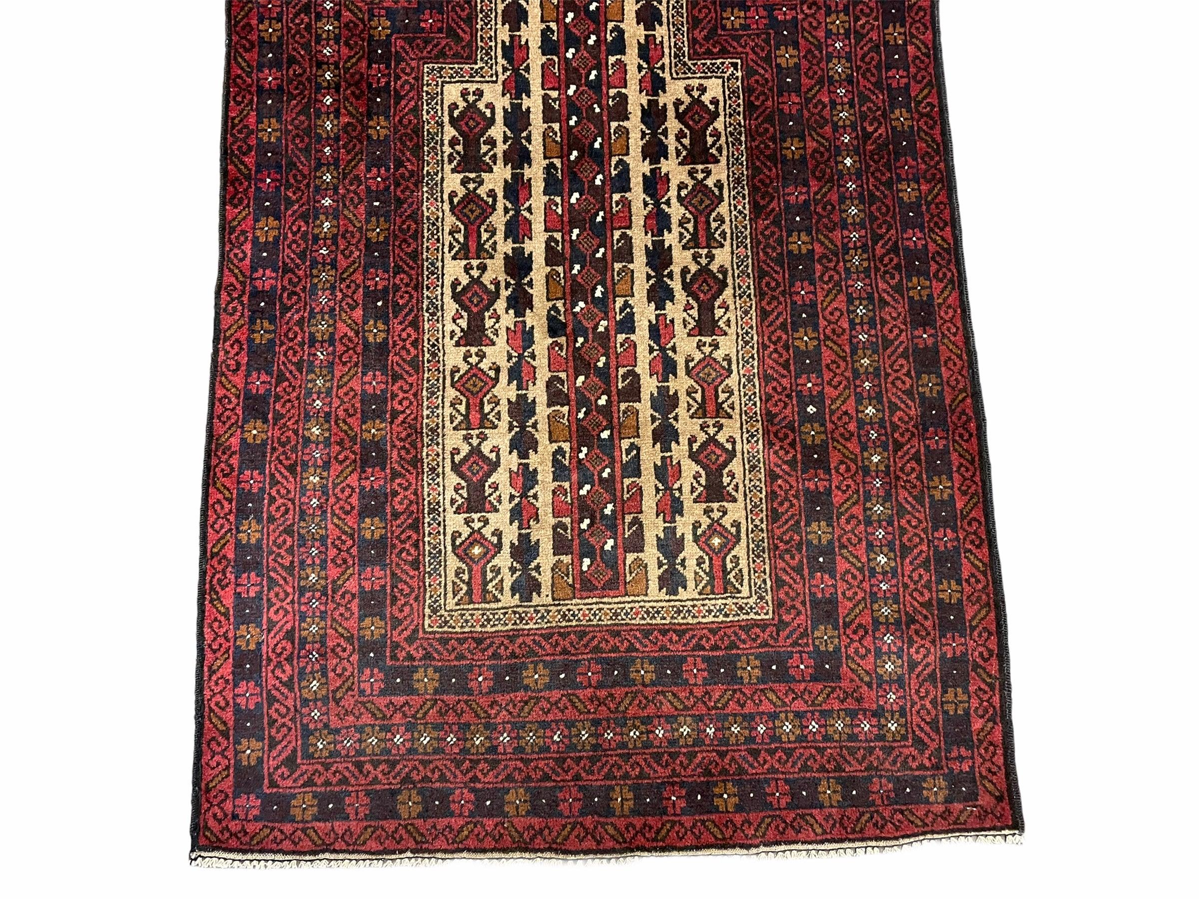 3x5 New Vintage Handmade Wool Rug Tribal Turkoman Balouch Prayer Rug Red Gold - Jewel Rugs