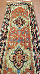 Indo-Heriz Runner Rug 10ft Long, Geometric Red Tribal Vintage Runner Carpet, Handmade Hand-Knotted Hallway Rug, 2' 7" x 10' - Jewel Rugs