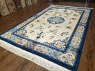 6' X 9' Vintage Hand Made CHINESE Art Deco 120 LINES Wool Rug Flowers Nice - Jewel Rugs