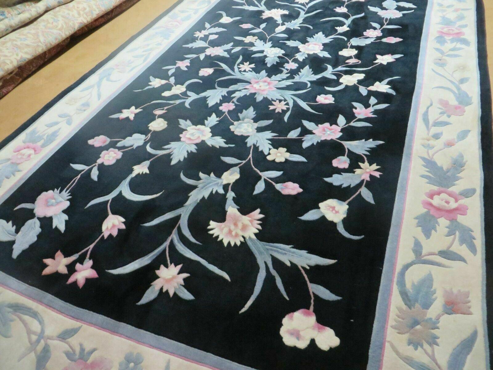 6' X 9' Vintage Handmade Chinese Art Deco 90 Lines Wool Rug Flowers Vase Nice - Jewel Rugs