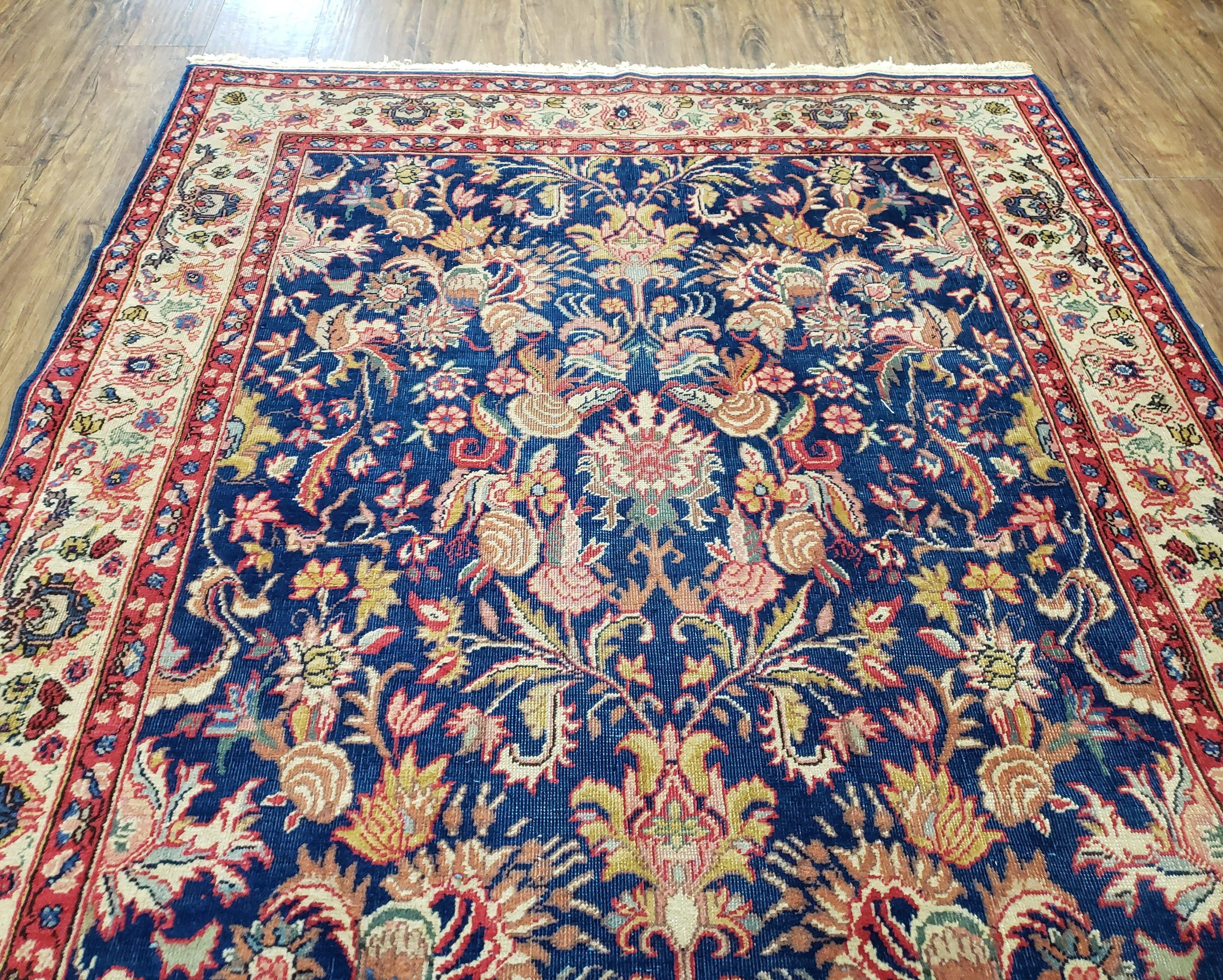 Beautiful Indo Persian Blue Rug 5x8, Allover Floral Pattern, Indo Mahal Blue and Beige Oriental Carpet, Medium Pile, 5 x 8 Medium Sized Rug - Jewel Rugs