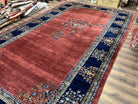 Large Persian Sarouk Rug 10x17, Open Field, Red and Navy Blue, Palace Sized Oversized Hand Knotted Wool Oriental Carpet Flowers Vases Antique 1920s - Jewel Rugs