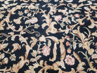 Chinese Aubusson Rug 8.8 x 11, Black Cream Gold, Allover Floral Pattern, Vintage Wool Pile Rug, Traditional European Design, Handmade Carpet - Jewel Rugs