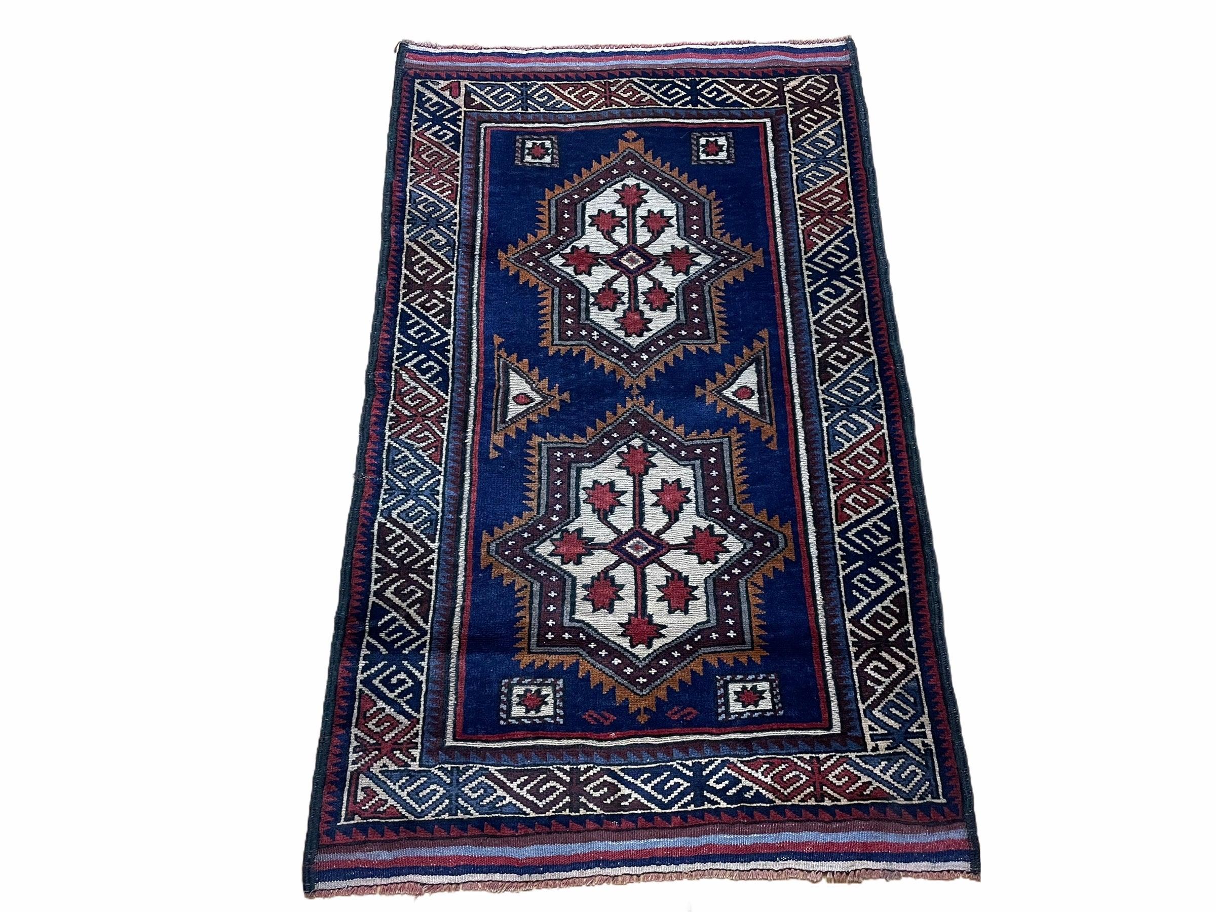 3 X 4 Handmade Tribal Wool Rug Baluchi Rug Afghan Balouch Rug Blue Red Beige - Jewel Rugs