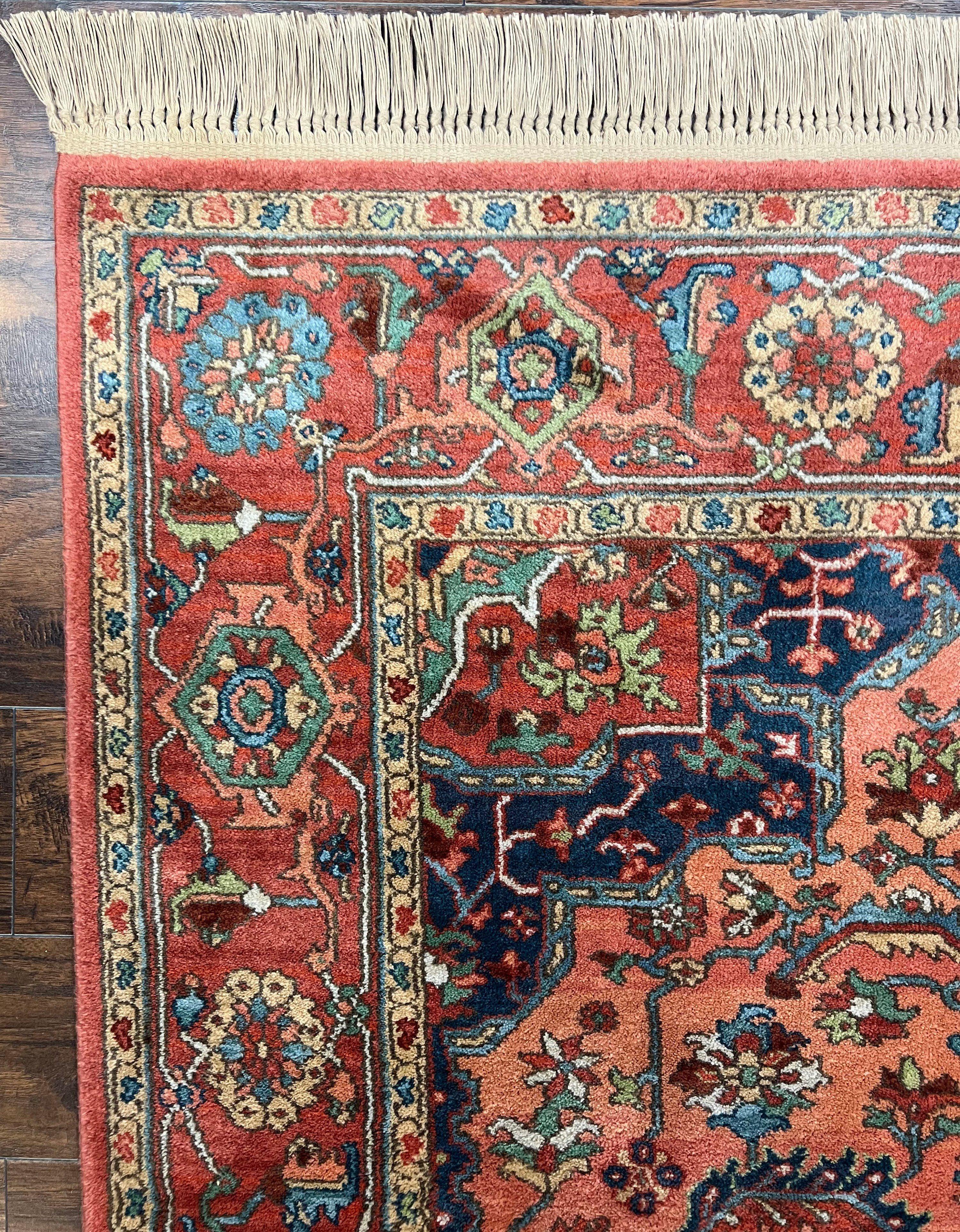 Karastan Medallion Serapi Rug #736, Wool Karastan Carpet 5.9 x 9, Discontinued Original 700 Series Karastan Area Rug 6x9 Vintage, Red Blue - Jewel Rugs