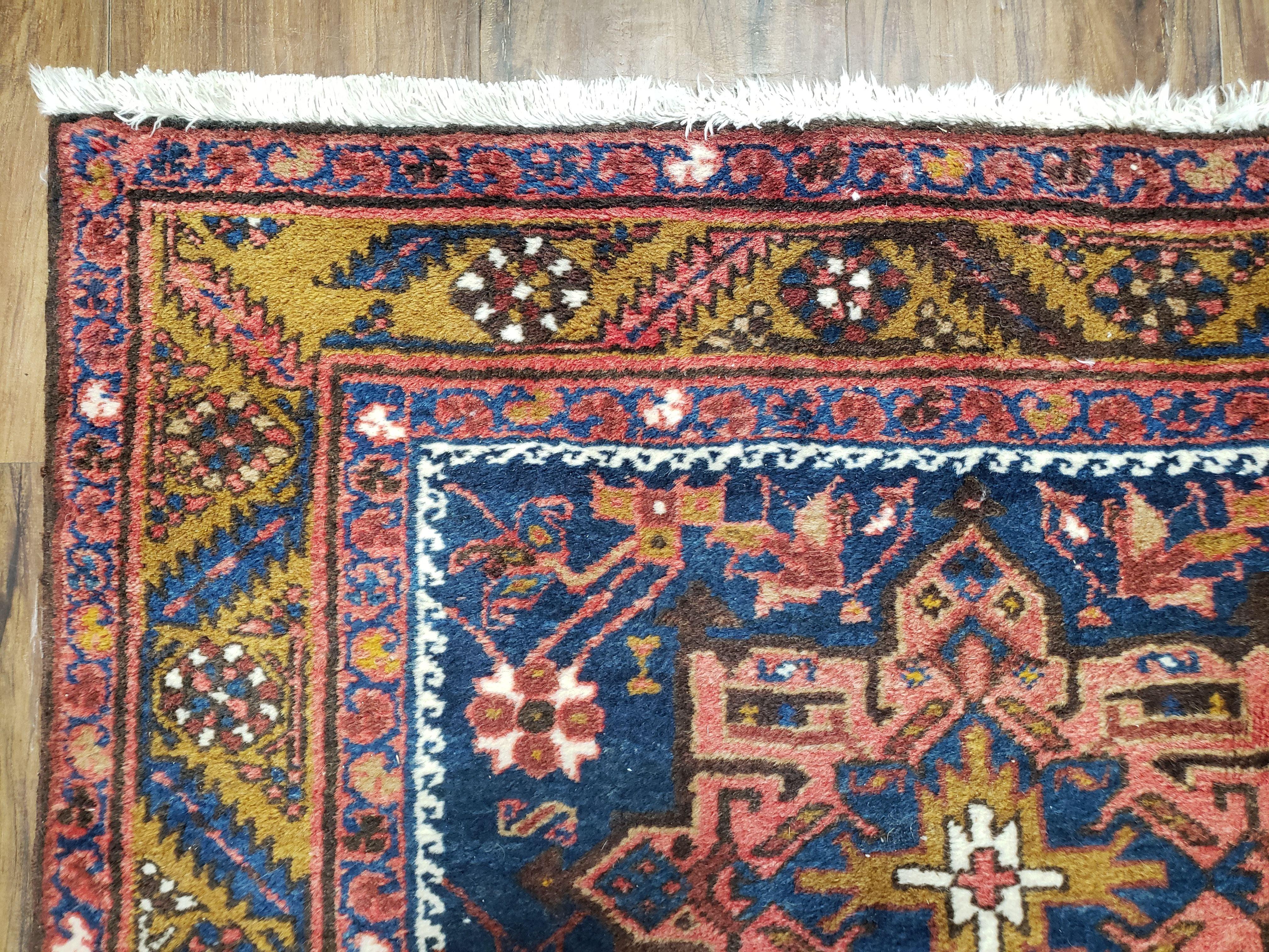 Antique Persian Karajeh Long Runner Rug, Dark Blue & Dark Orange, Hand-Knotted, Wool, 3'2" x 14'6" - Jewel Rugs