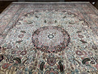 Indian Silk Kashmiri Rug 9x12, Room Sized All Silk Carpet, Center Medallion, Highly Detailed, Top Quality, Very Fine, Vintage, Cream Pink - Jewel Rugs