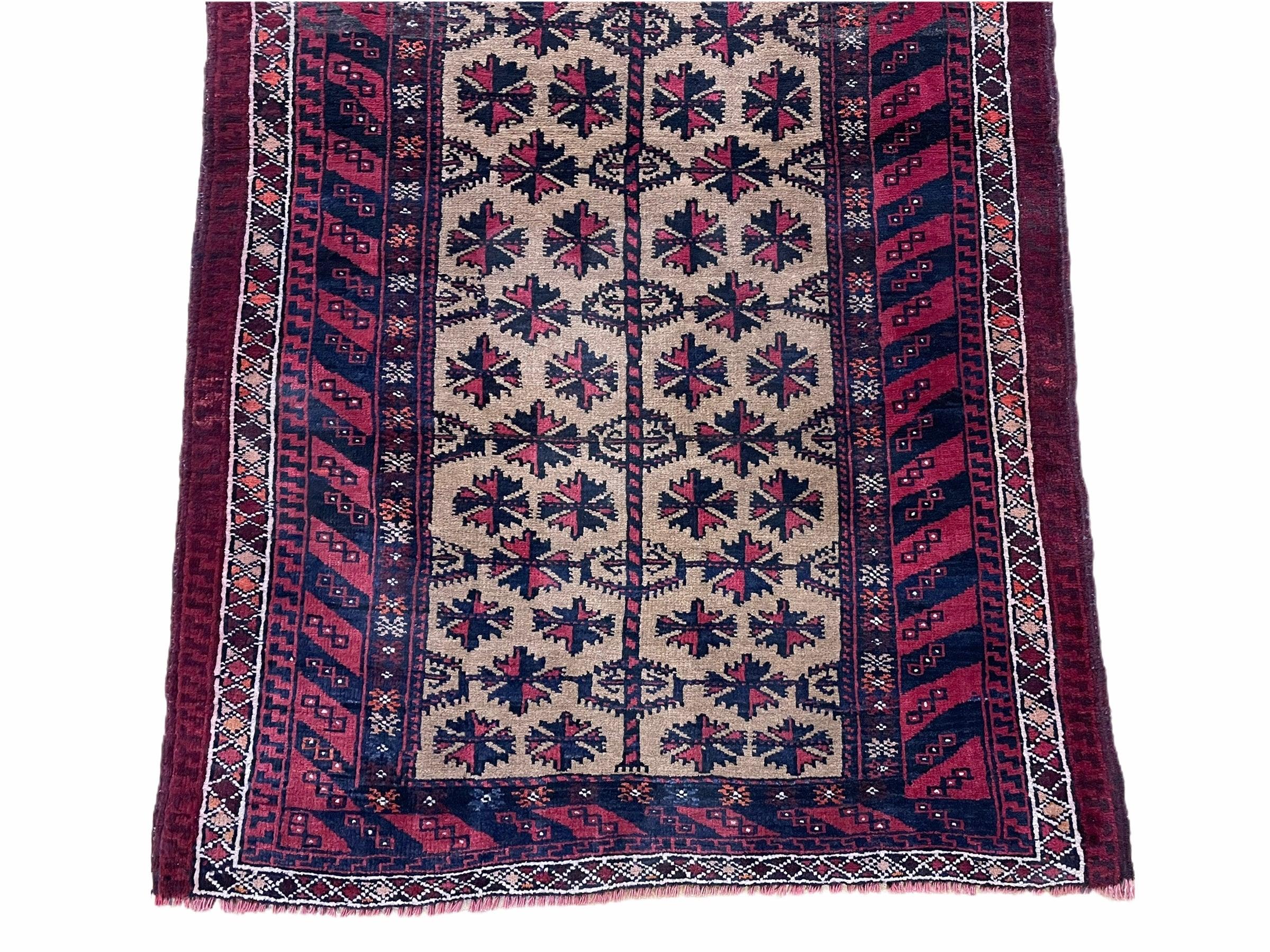 2' 6" X 4' 4" Vintage Handmade Tribal Wool Rug Balouchi Afghan Rug Red 3x5 - Jewel Rugs