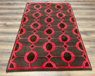 Modern Tibetan Rug 3.8 x 5.7, Raspberry Red and Dark Brown, Abstract Circle Design, Hand Knotted, Soft Wool Handmade Tibet Nepali Carpet 4x6 - Jewel Rugs