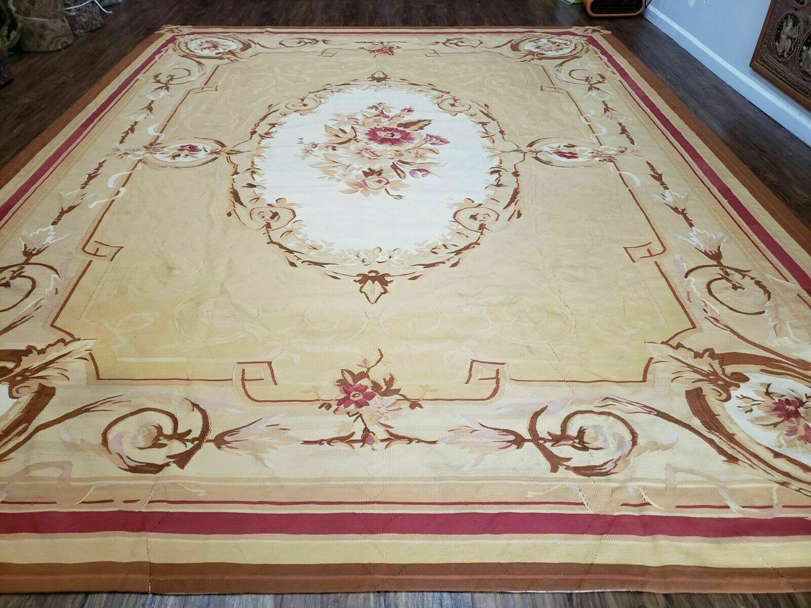 10' 6" X 13' Handmade Aubusson Weave Needlepoint Flat Pile Traditional Wool Area Rug Nice (A) - Jewel Rugs