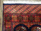 Vintage Turkoman Runner Rug, Hand-Knotted, Wool, Midnight Blue & Red, Oriental Runner, Turkmen Yamud Pakistan Rug 10ft Runner, 2'7" x 10' 3" - Jewel Rugs