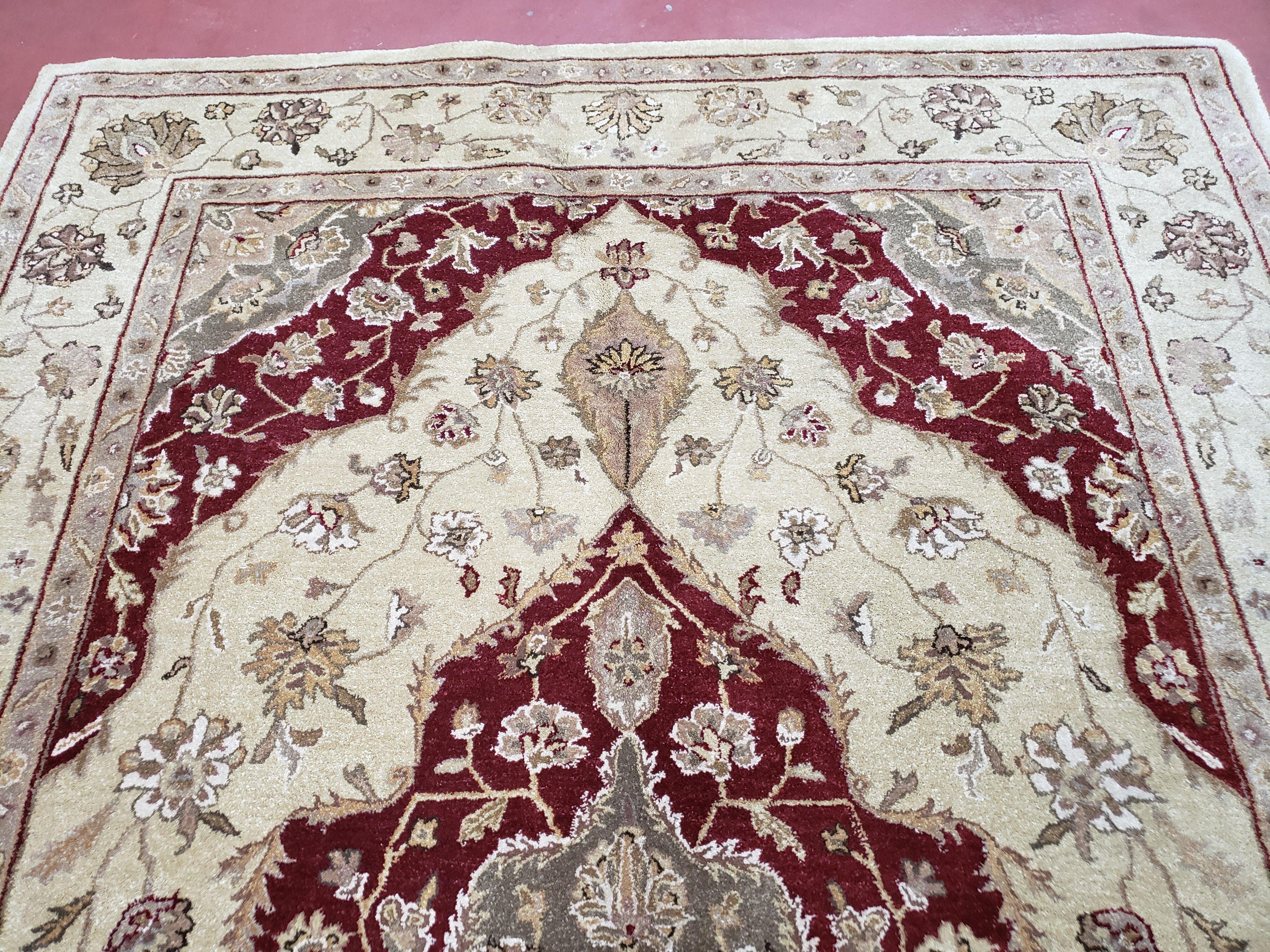 6x9 Oriental Rug, Floral Medallion, Traditional Rug, Beige and Maroon Carpet, 6 x 9 Rug, Medium Size Rug, Wool Rug, Hand Tufted Rug - Jewel Rugs