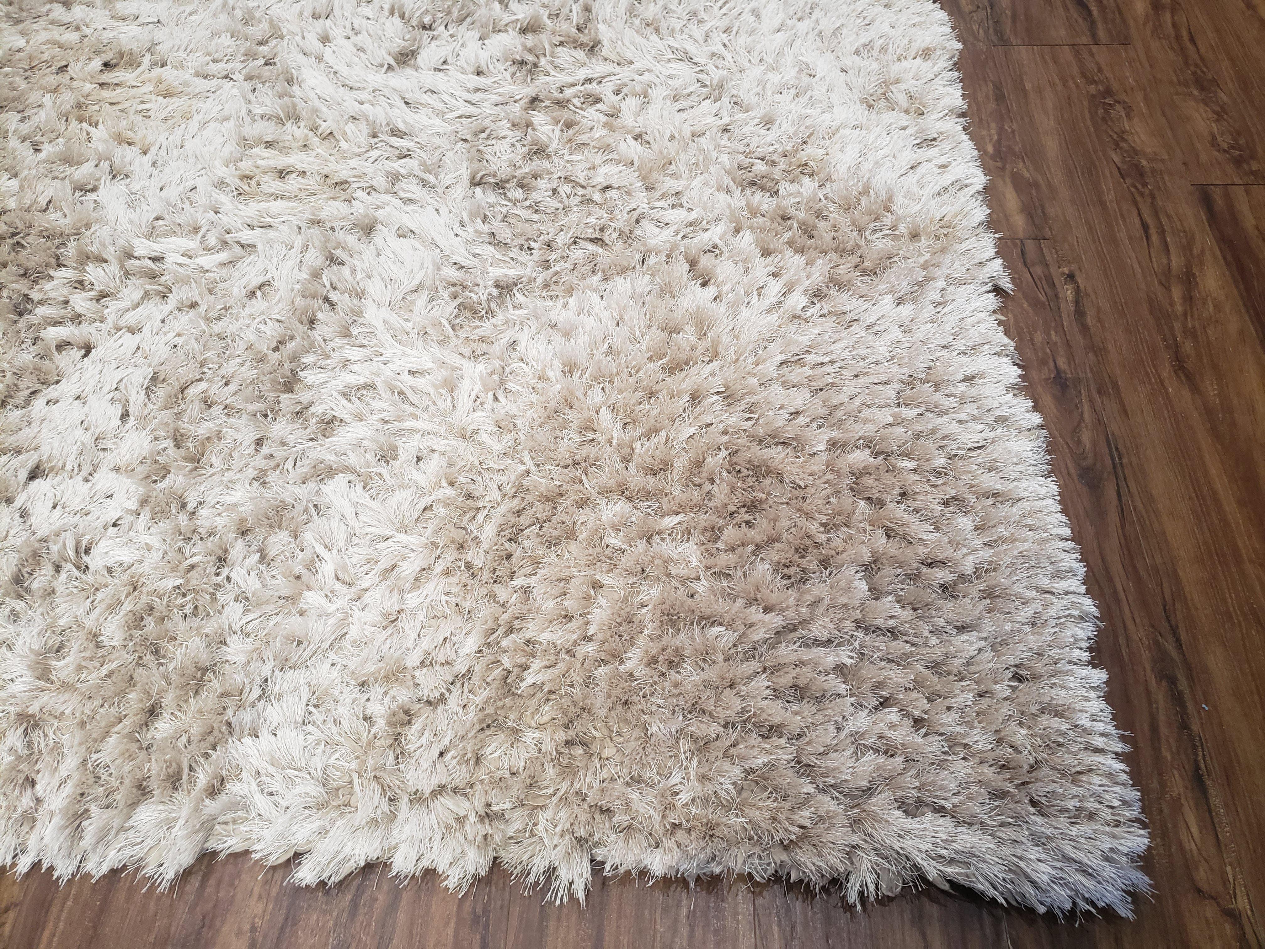 Ivory Shag Rug 5x7 - 6x7, Medium Flokati Carpet 5'7" x 7'2", Shaggy Solid Soft Plush Pile Bedroom Entryway Rug, Modern Contemporary Area Rug - Jewel Rugs