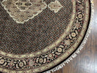 Round Oriental Rug 6.8 x 6.8 ft, Black and Beige Hand-Knotted Wool Indian Indo Persian Round Carpet, Herati Mahi Pattern, Vintage Round Rug - Jewel Rugs