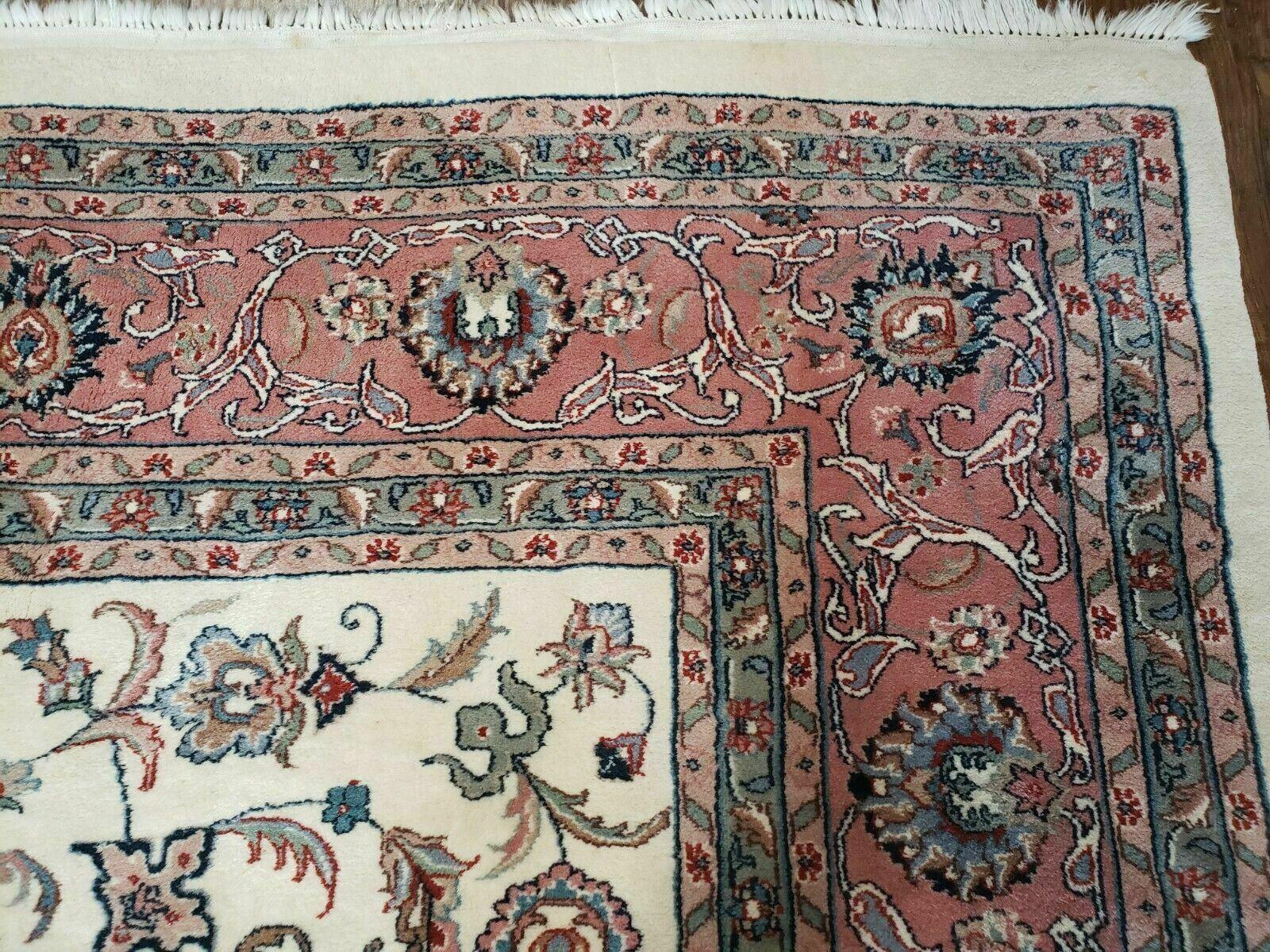 9' X 12' Vintage Handmade India Oriental Wool Rug Carpet Hand Knotted Ivory - Jewel Rugs