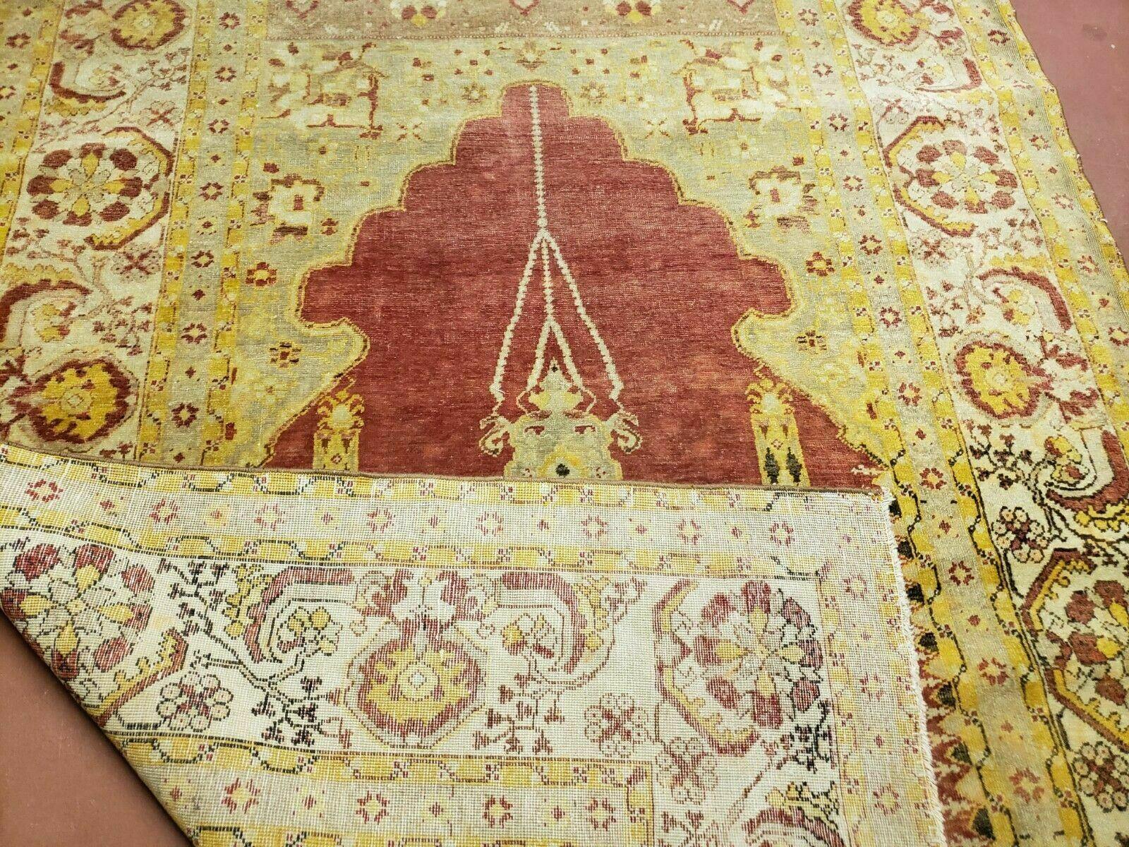 4' 5" X 7' Antique HandmadeTurkish Prayer Melas Oushak Wool Rug Mehrab Nice - Jewel Rugs