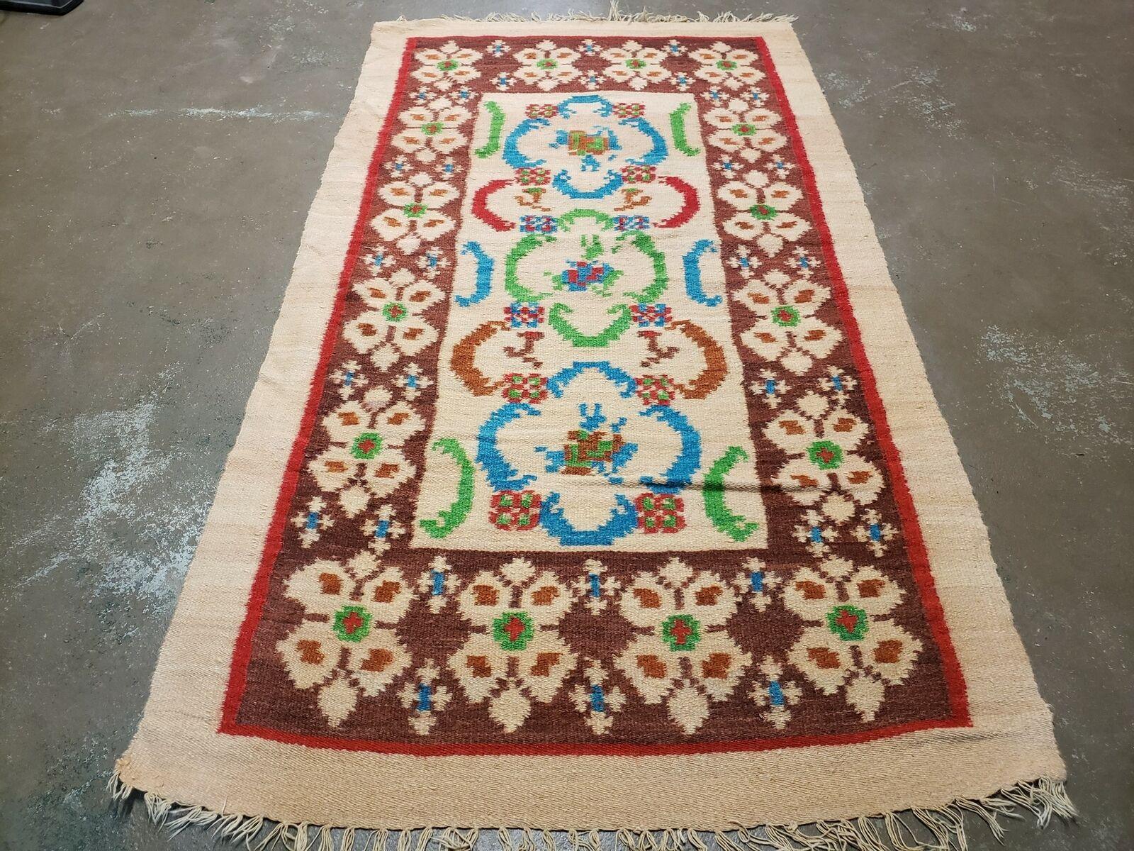 3' 4" X 6' Antique European Kilim Handmade Flat Weave Wool Rug Veg Dyes Nice - Jewel Rugs