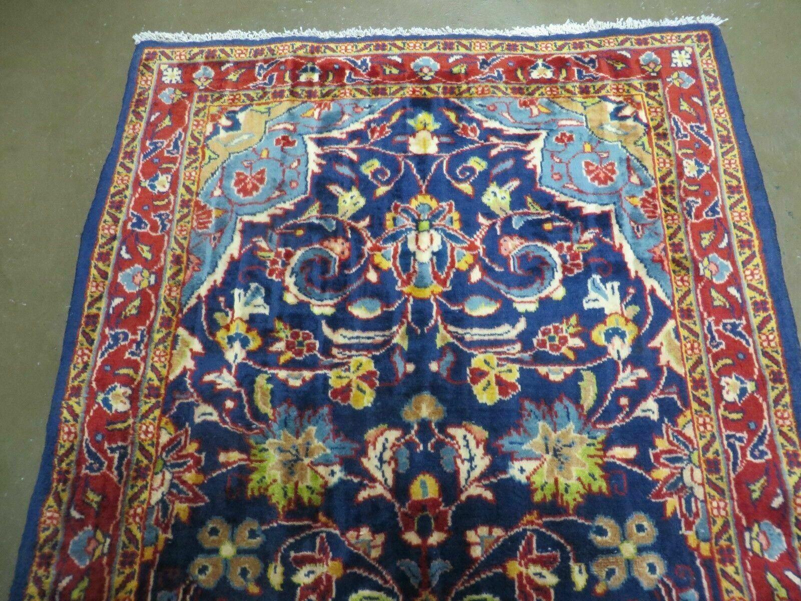 Persian Runner Rug 3.2 x 9.7, Antique Persian Hamadan Blue Wool Runner, Floral Medallion, Red and Blue, Hand Knotted Hallway Kitchen Runner Rug Nice - Jewel Rugs