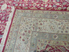 10' X 13.5' Handmade India Agra Larastan Wool Rug Floral Hand Knotted Red Beauty - Jewel Rugs