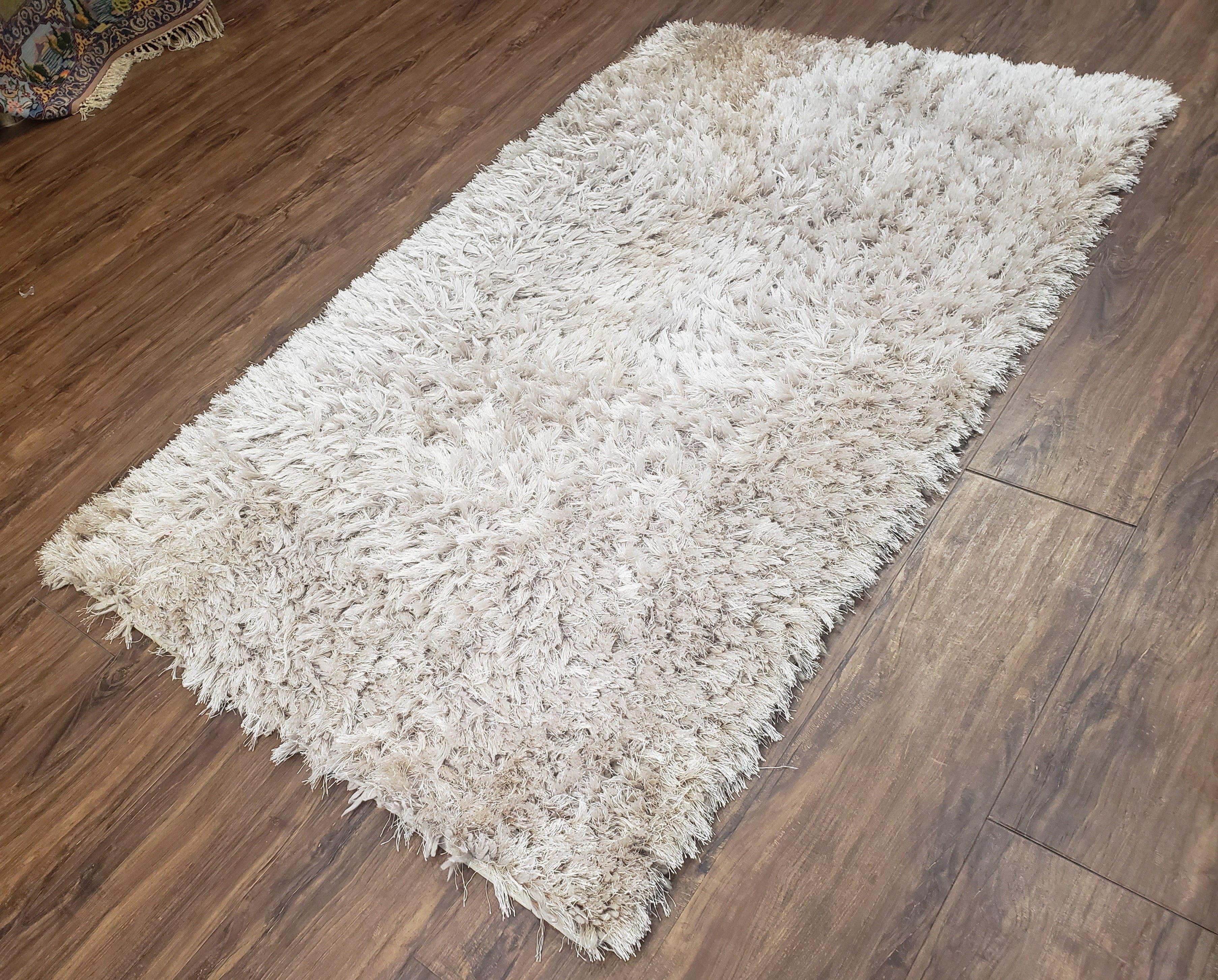 Ivory Shag Rug 3x5, Small Flokati Carpet 3 x 5, Shaggy Shimmer Solid Soft Plush Pile Bedroom Bathroom Rug, Modern Contemporary Area Rug - Jewel Rugs