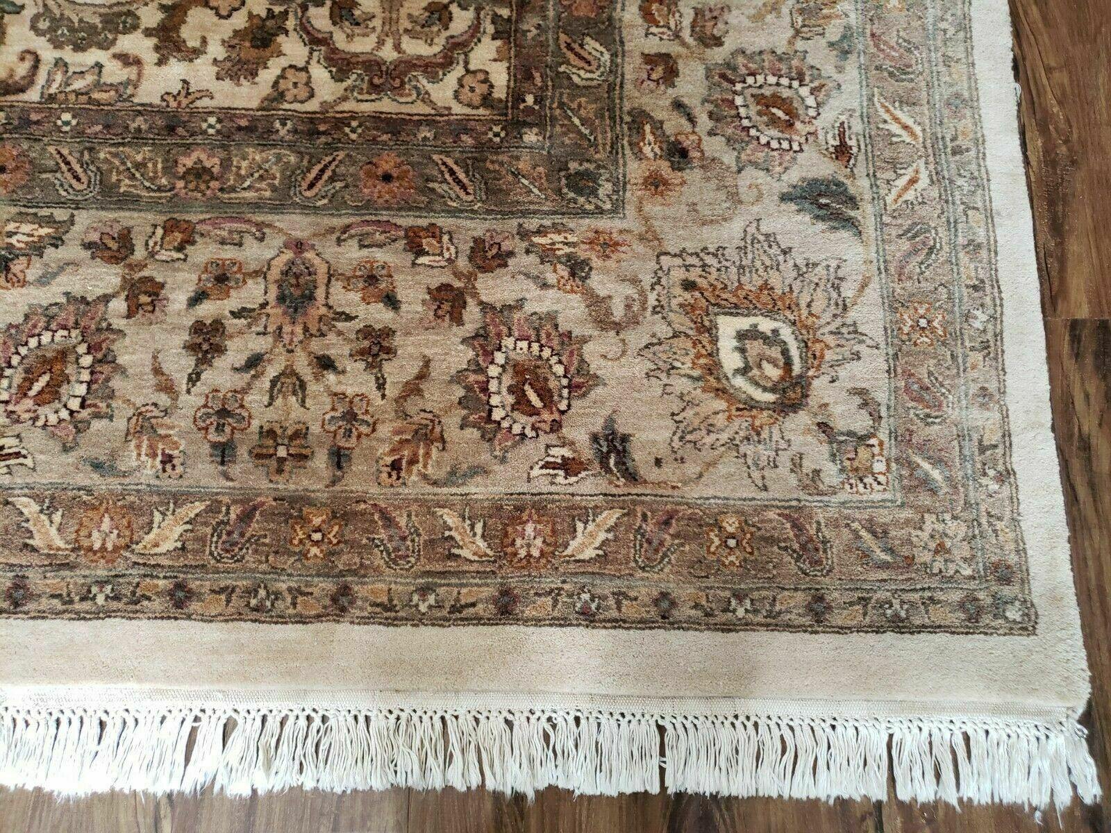 10' X 14' One-of-a-Kind Indian Agra Hand-Knotted Wool Rug Beige Tea Washed Nice - Jewel Rugs