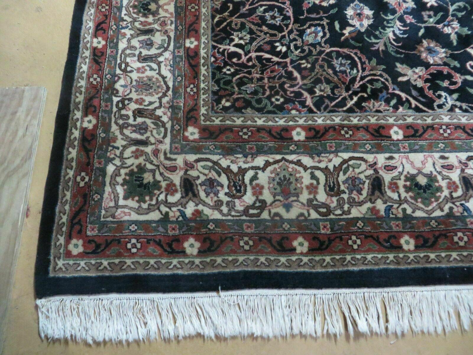 8' X 10' Handmade India Wool Rug Hand Knotted Carpet Floral Organic Dyes Black - Jewel Rugs