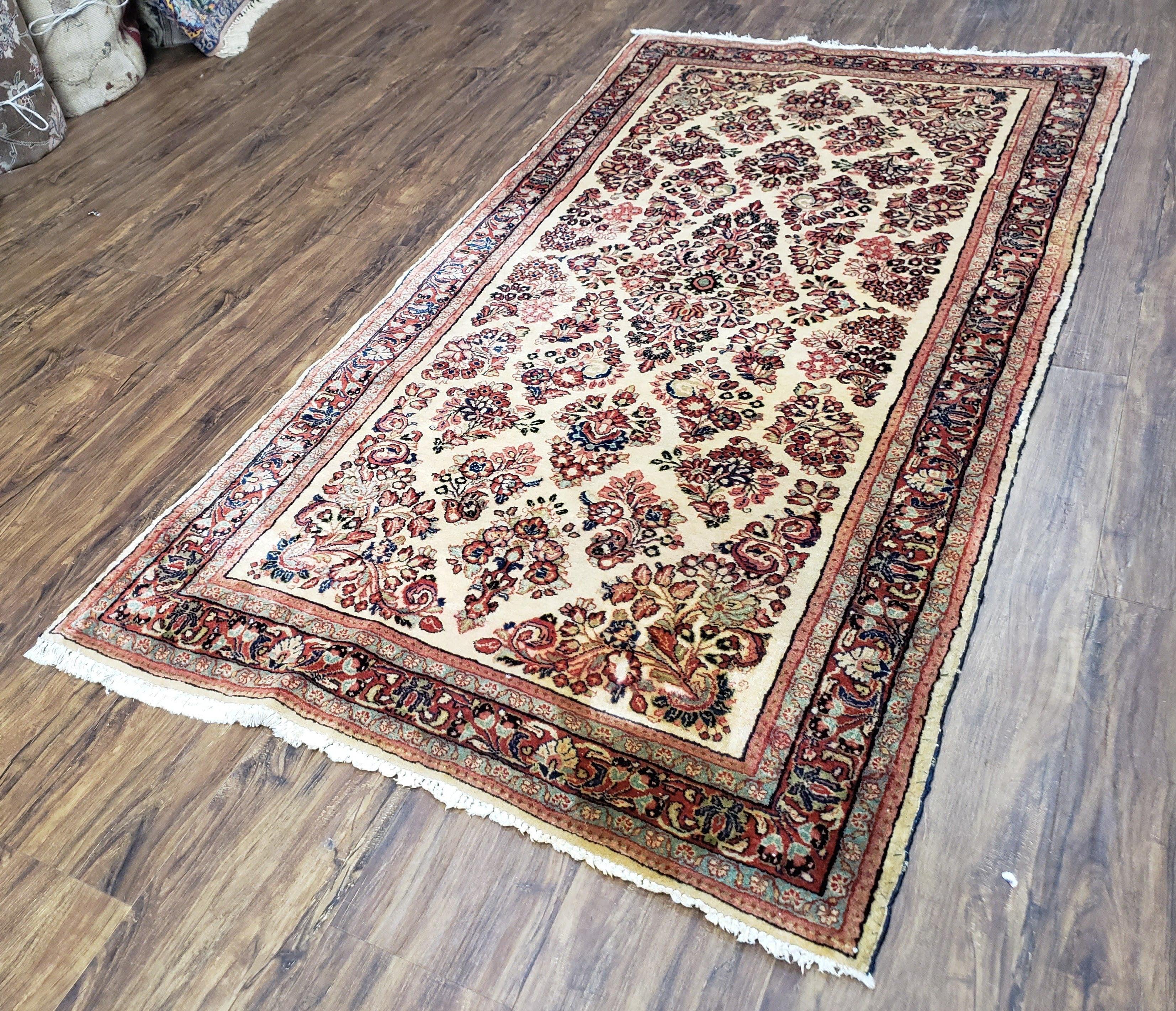 Vintage Persian Sarouk Rug, Wool, Hand-Knotted, Ivory, 3' 3" x 6' 5" - Jewel Rugs