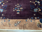 Antique Chinese Peking Rug 10x15, Purple and Tan Art Deco Carpet, Large Asian Oriental Wool Chinese Fete Hand Knotted Early 20th Century Rug - Jewel Rugs