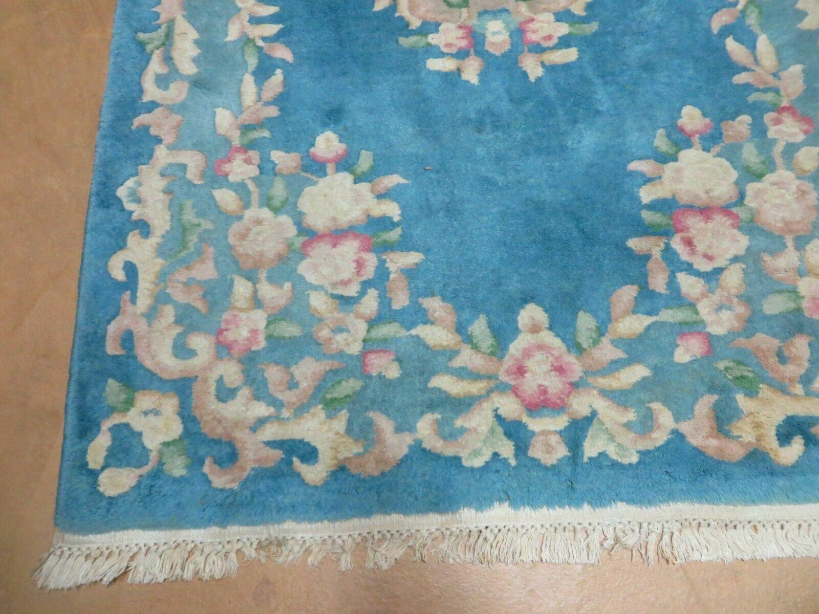 3' X 5' Vintage Handmade Art Deco Chinese Wool Rug Nice Sky Blue - Jewel Rugs