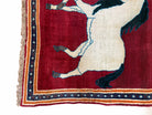 3.5 X 6 Handmade Hand-Knotted New Vintage Rug Quality Wool White Horses Red - Jewel Rugs