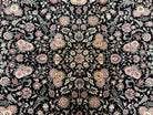 Pak Persian Rug 9x12, Floral Allover, Hand Knotted Oriental Carpet 9 x 12 ft, Black and Cream, Detailed, Wool with Silk Highlights, Vintage - Jewel Rugs