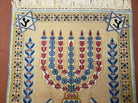 2' X 2' Handmade Kirman Wool Rug Menorah Festival of Lights Star of David Israel Judaica - Jewel Rugs