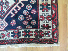 Persian Tribal Runner Rug 3.5 x 10.7, Persian Karajeh Heriz Rug, Hand Knotted Antique Wool Vegetable Dyed Hallway Runner, Navy Blue Red Off White, Geometric Medallions - Jewel Rugs